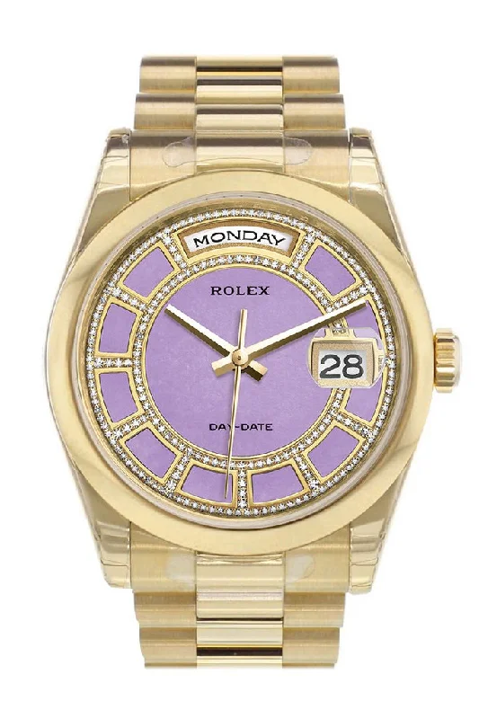 Rolex Day-Date 36 Carousel lavender jade Diamonds Dial President Yellow Gold Watch 118208