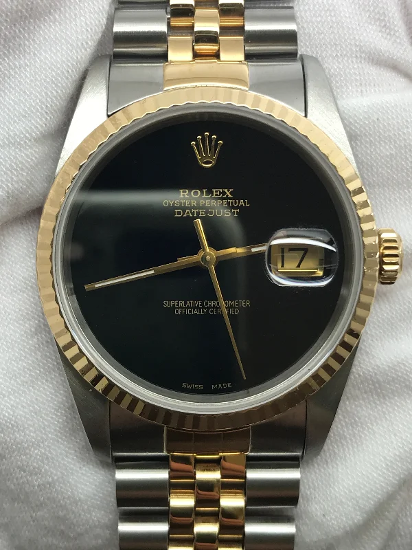 Rolex Datejust 36mm B&P 16233 Custom Onyx Dial Automatic Watch