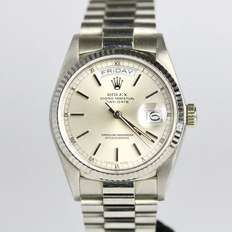 1986 Rolex 18039 Daydate 36mm 18K White Gold with Papers