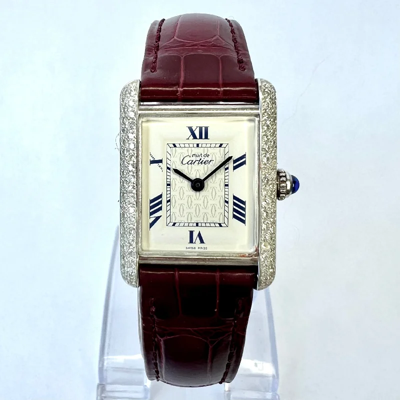 CARTIER TANK Quartz 22mm Silver 0.63TCW Diamond Watch