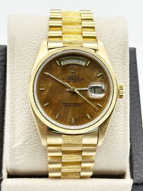 Rolex 18078 President Day Date 36mm Bark Finish Walnut Wood Dial 18K Yellow Gold