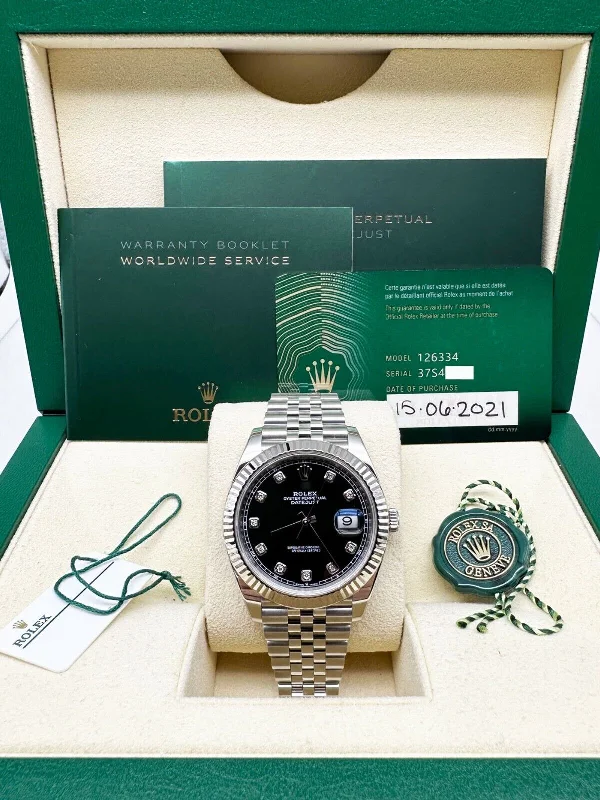 2021 Rolex 126334 Datejust 41 Black Diamond Dial 18K White Gold Steel Box Paper