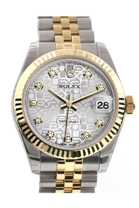 Rolex Datejust 31 Silver Jubilee Diamond Dial Fluted Bezel 18K Gold Two Tone Jubilee Ladies 178273