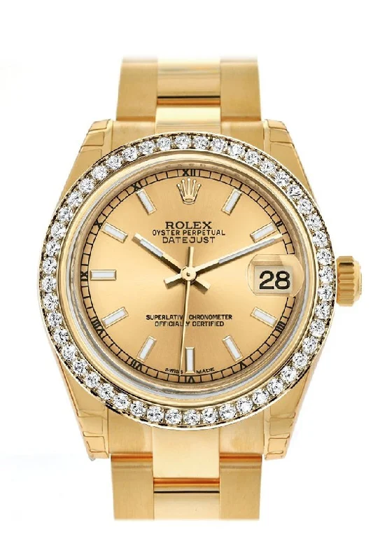 Rolex Datejust 31 Champagne Dial Diamond Bezel 18K Yellow Gold Ladies Watch 178288