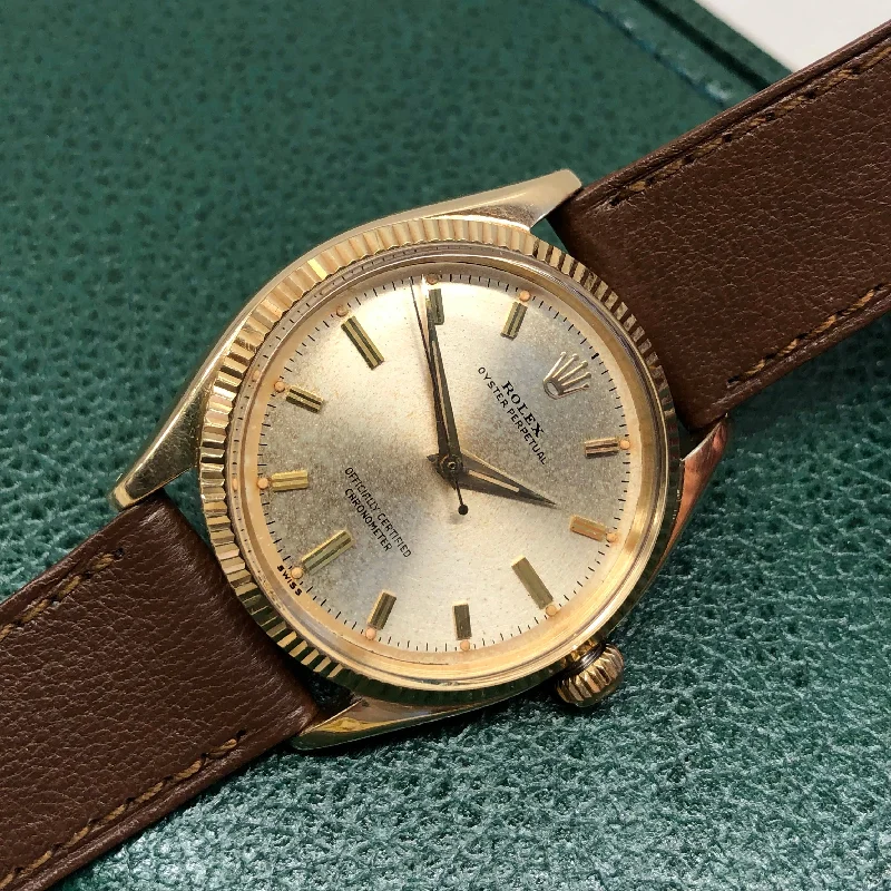 1959 Rolex Oyster Perpetual 6567 14K Yellow Gold Automatic Chronometer Wristwatch