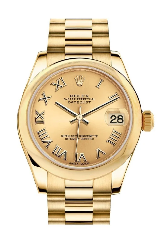 Rolex Datejust 31 Champagne Roman Dial 18K Yellow Gold President Ladies Watch 178248