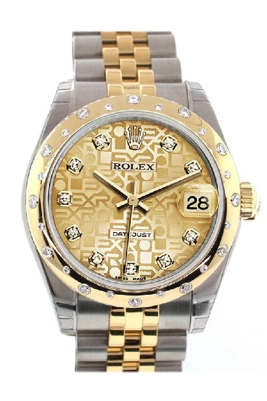 Rolex Datejust 31 Champagne Jubilee Diamond Dial Diamond Bezel 18K Gold Two Tone Jubilee Ladies 178343