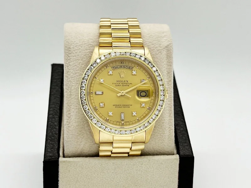 Rolex President Day Date 18238 Diamond Dial Diamond Bezel 18K Yellow Gold 36mm