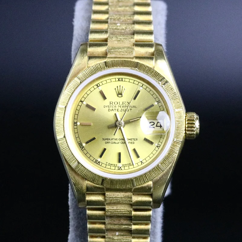 1987 Rolex 69278 Datejust 26mm 18K Yellow Gold Bark Finish with Paper