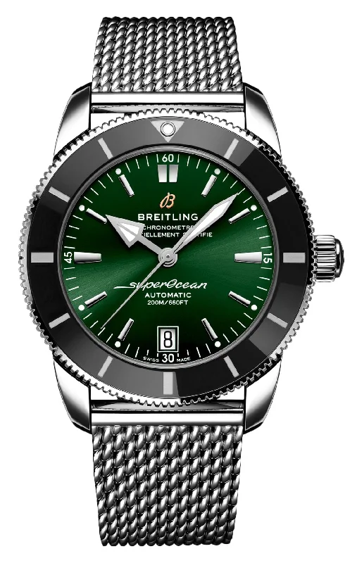 Breitling Superocean Heritage Automatic Chronometer Stainless Steel Green Dial Date Divers Mens Watch AB2010121L1A1