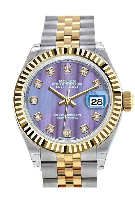 Rolex Datejust 28 Lavender Diamond Dial Fluted Yellow Gold Two Tone Jubilee Ladies Watch 279173