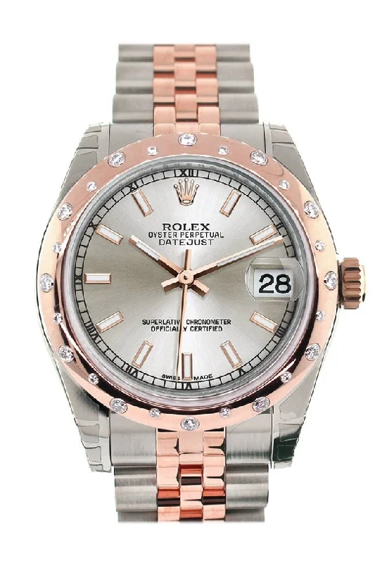 Rolex Datejust 31 Silver Dial Diamond Bezel 18K Rose Gold Two Tone Jubilee Ladies Watch 178341