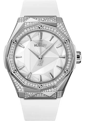 Hublot Classic Fusion Orlinski Titanium White Alternative Pave Watch - 40 mm - White Dial - White Smooth Rubber Strap-550.NS.2200.RW.1804.ORL20