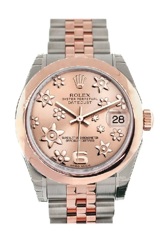 Rolex Datejust 31 Pink Raised Floral Motif Dial 18K Rose Gold Two Tone Jubilee Ladies Whatch 178241