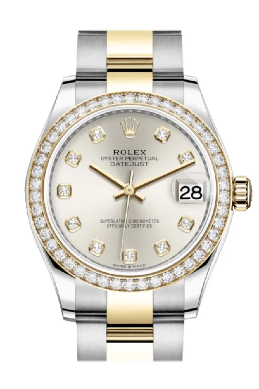 Rolex Datejust 31 Silver Diamonds Dial Diamond Bezel Yellow Gold Two Tone Watch 278383RBR 278383