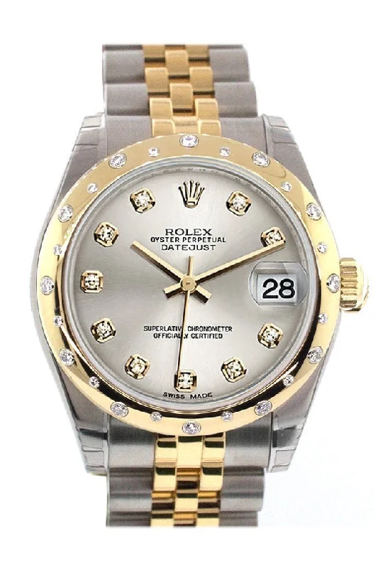 Rolex Datejust 31 Silver Diamond Dial Diamond Bezel 18K Gold Two Tone Jubilee Ladies 178343