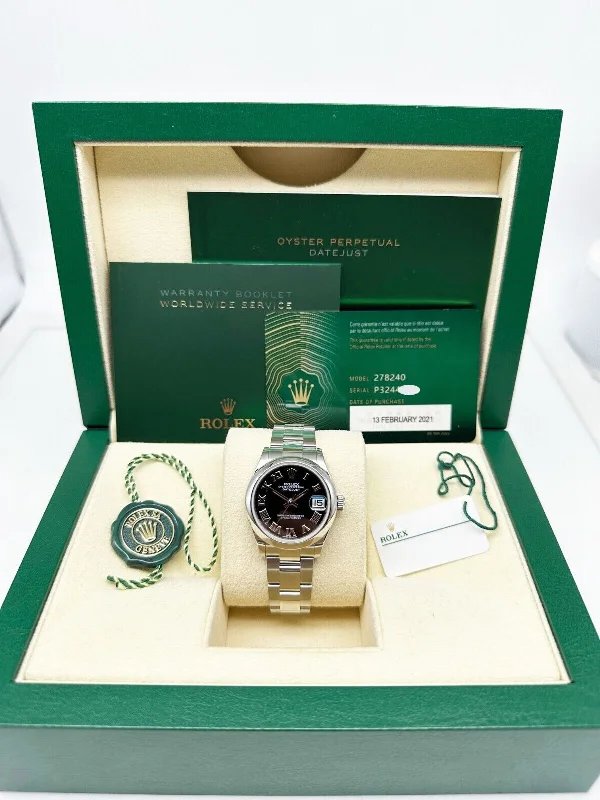 2021 Rolex Midsize 31mm Steel Datejust 278240 Black Roman Dial Box Paper