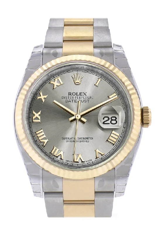 Rolex Datejust 36 Steel Roman Fluted 18K Gold Two Tone Oyster Watch 116233