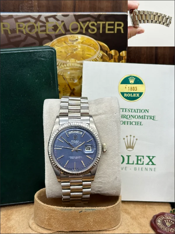 VINTAGE Rolex President 1803 Matte Blue Dial 18K White Gold Box Paper