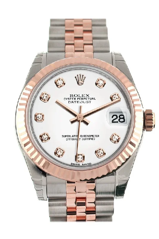 Rolex Datejust 31 White Diamond Dial Fluted Bezel 18K Rose Gold Two Tone Jubilee Ladies Watch 178271