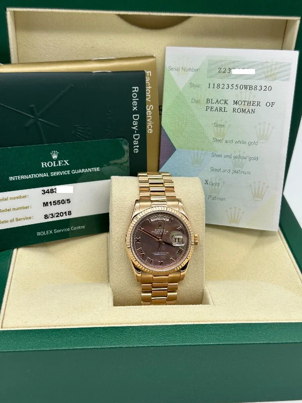 Rolex 118235 President Day Date Tahitian MOP Dial 18K Rose Gold Box Paper