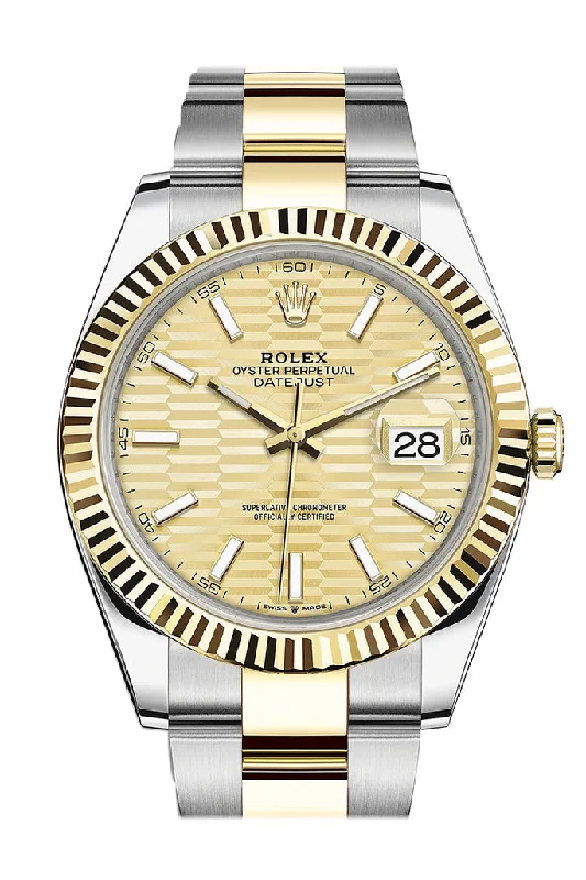 Rolex Datejust 41 Champagne Dial Fluted Bezel 18k Yellow Gold Oyster Men's Watch 126333 126333-0021