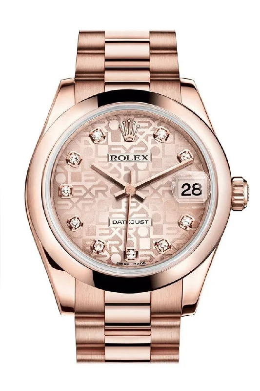 Rolex Datejust 31 Pink Jubilee Diamond Dial 18K Everose Gold President Ladies Watch 178245