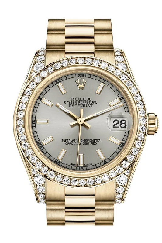 Rolex Datejust 31 Silver Dial Diamond Bezel Lug 18K Yellow Gold President Ladies Watch 178158