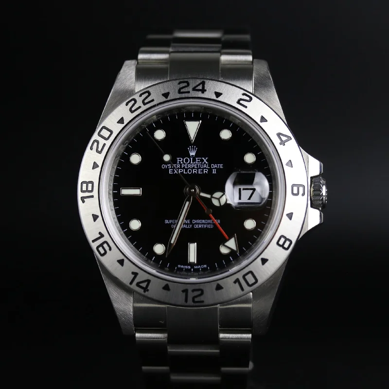 2008 Rolex 16570 Explorer II Black 3186 Caliber Inner Bezel Engraved with Box & Papers