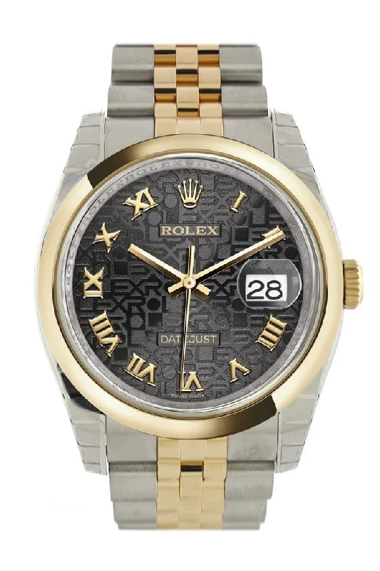 Rolex Datejust 36 Black Jubilee Roman Dial 18k Gold Two Tone Jubilee Watch 116203