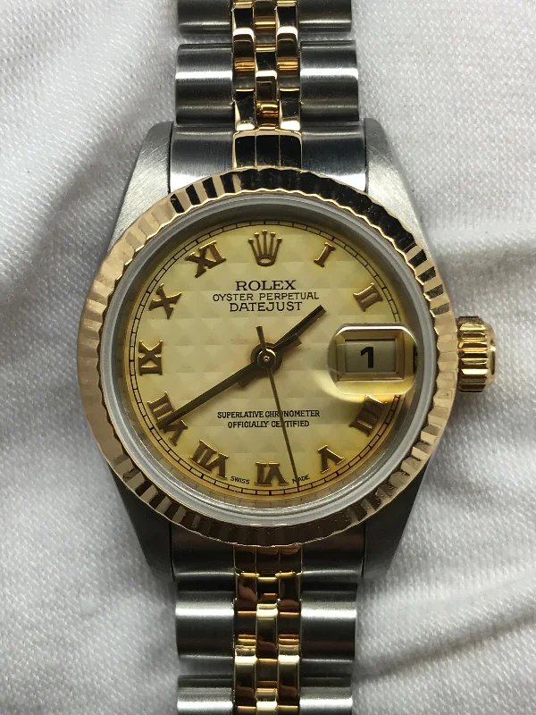 Rolex Datejust 26mm 69173 Ivory Pyramid Roman Dial Automatic Women's Watch