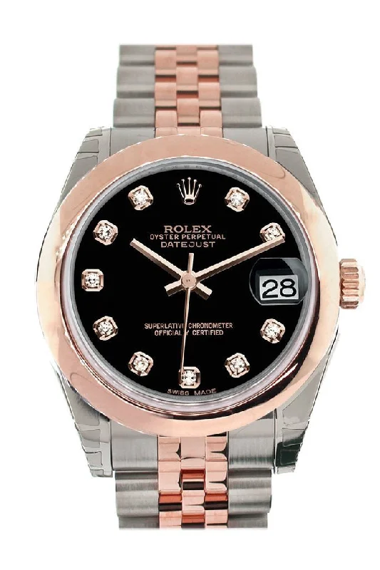 Rolex Datejust 31 Black Diamond Dial 18K Rose Gold Two Tone Jubilee Ladies Watch 178241