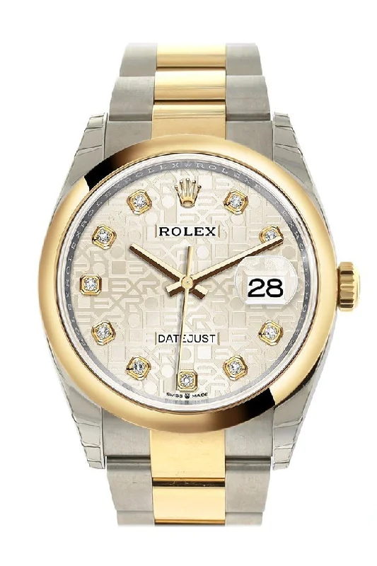 Rolex Datejust 36 Silver Jubilee design set with diamonds Dial Dome Bezel Oyster Yellow Gold Two Tone Watch 126203 NP