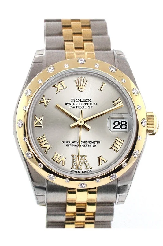 Rolex Datejust 31 Silver Roman Large VI Diamond Dial Diamond Bezel 18K Gold Two Tone Jubilee Ladies 178343