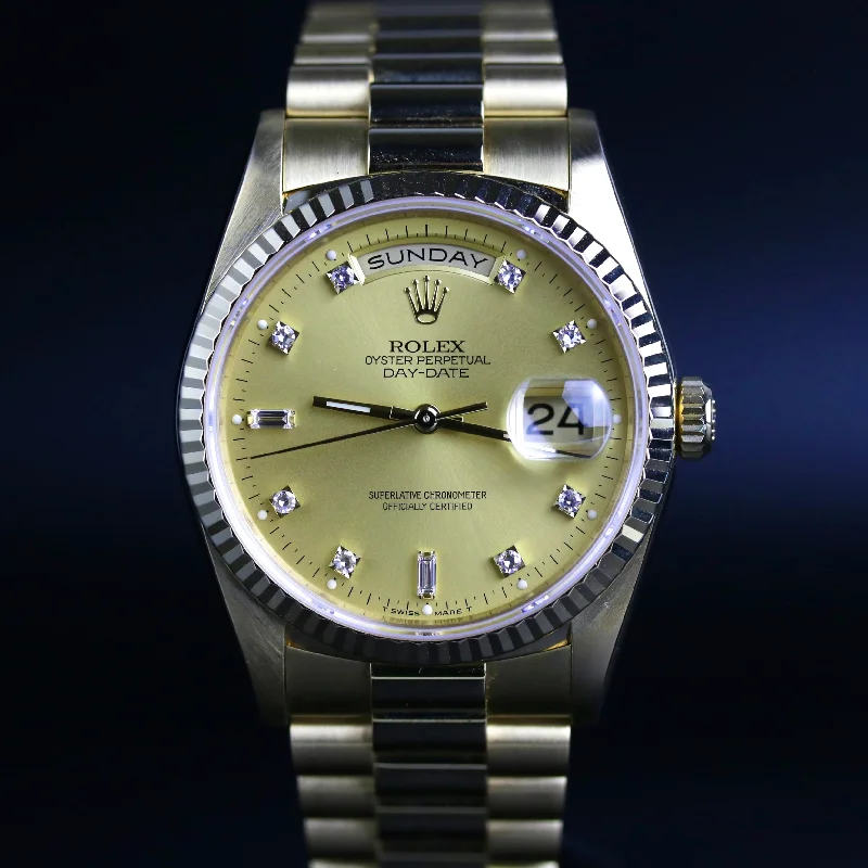 1994 Rolex 18238 Daydate 36mm Factory Diamond Dial with Rolex Service Card