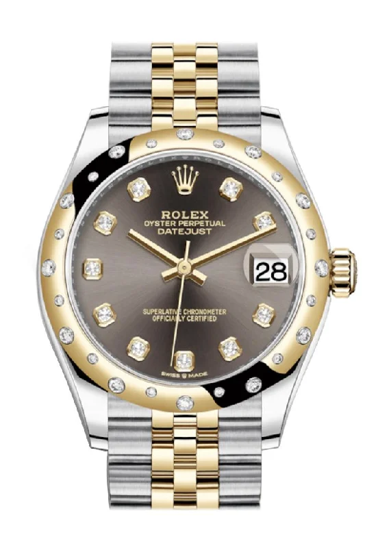 Rolex Datejust 31 Dark Grey Diamonds Dial Diamond Bezel Jubilee Yellow Gold Two Tone Watch 278341RBR 278343 NP