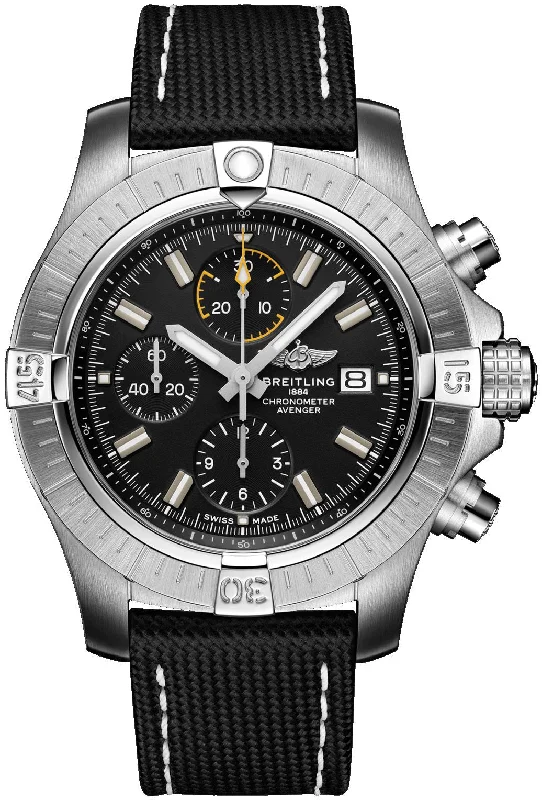 Breitling Avenger Automatic Chronograph Stainless Steel Black Dial Leather Strap Date Mens Watch A13317101B1X1