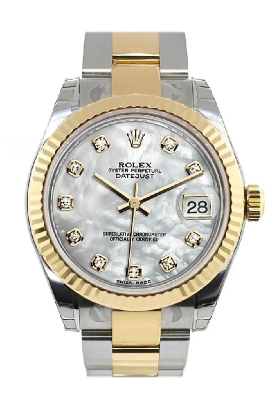 Rolex Datejust 31 Mother of Pearl Diamonds Dial Fluted Bezel 18K Gold Two Tone Ladies 178273