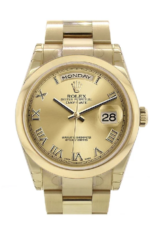 Rolex Day-Date 36 Champagne Roman Dial Yellow Gold Watch 118208