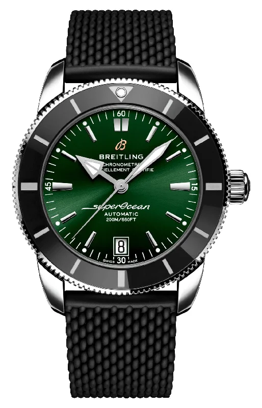 Breitling Superocean Heritage Automatic Chronometer Stainless Steel Green Dial Black Rubber Strap Date Divers Mens Watch AB2010121L1S1