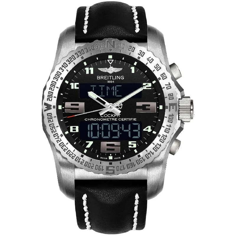 Breitling Men's EB501022-BD40-441X Cockpit  Black Leather Watch