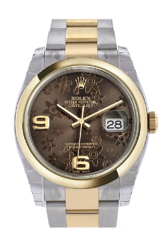 Rolex Datejust 36 Bronze floral motif Dial 18k Gold Two Tone Oyster Watch 116203