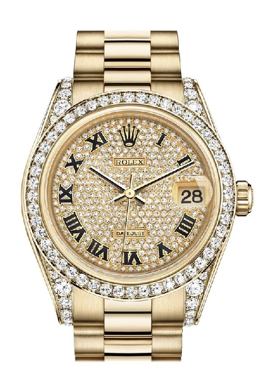 Rolex Datejust 31 Diamond Paved Dial Diamond Bezel Lug 18K Yellow Gold President Ladies Watch 178158