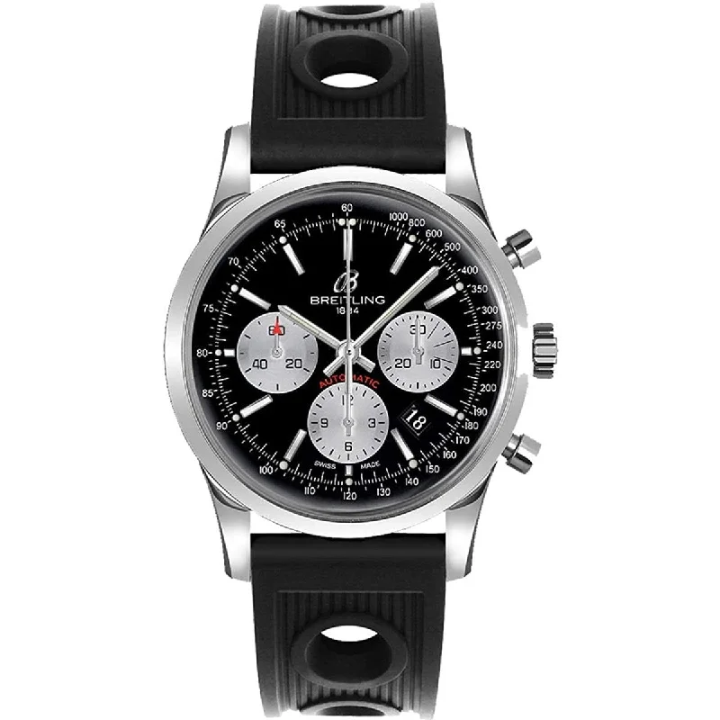 Breitling Men's AB015212-BF26-200S Transocean Chronograph Black Rubber Watch