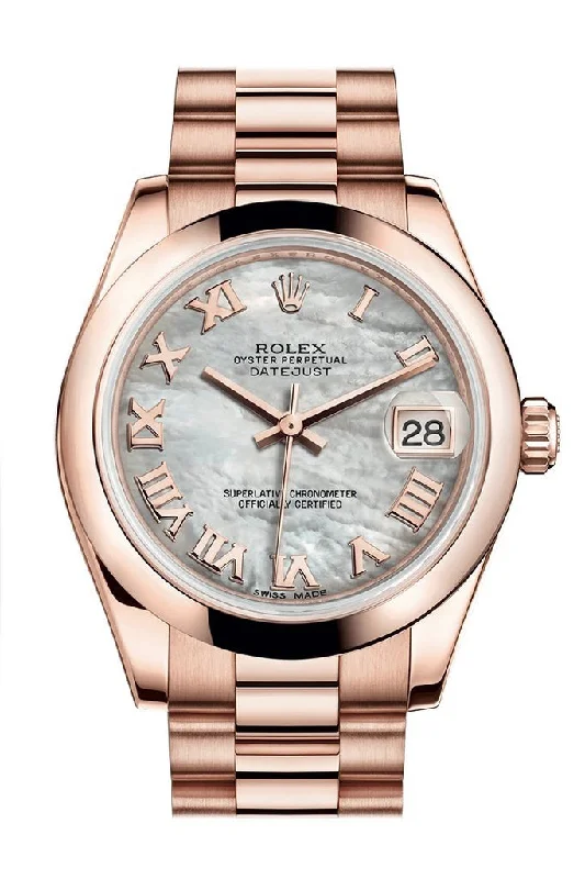 Rolex Datejust 31 White Mother of Pearl Roman Dial 18K Everose Gold President Ladies Watch 178245