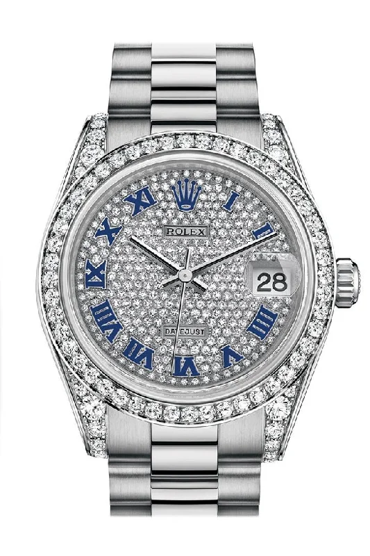 Rolex Datejust 31 Diamond-paved Roman Dial Diamond Bezel Lug 18K White Gold President Ladies Watch 178159