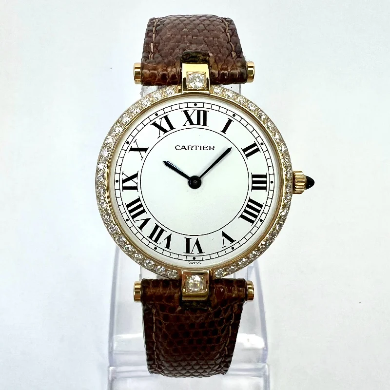 CARTIER VERMEIL 30mm Quartz Goldplated Silver 0.78TCW Diamond Watch