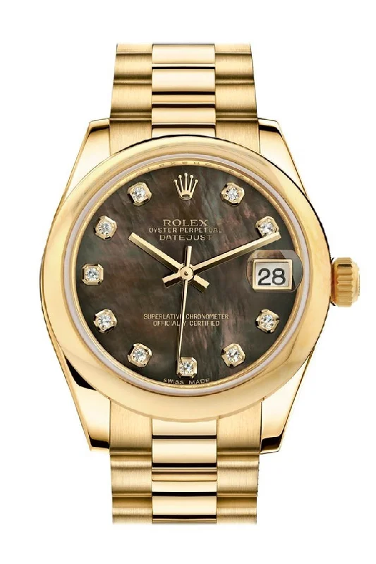 Rolex Datejust 31 Black Mother of Pearl Diamond Dial 18K Yellow Gold President Ladies Watch 178248