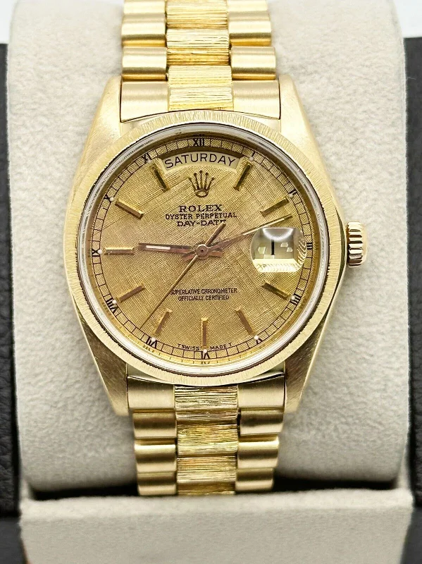 Rolex President Day Date 18078 Bark Finish Champagne Linen Dial 18K Yellow Gold