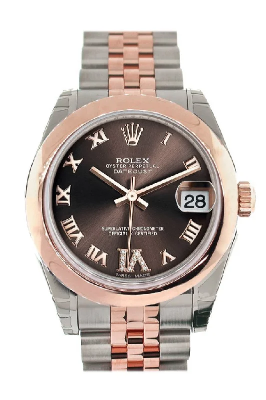 Rolex Datejust 31 Chocolate Roman Large VI set with Diamond Dial 18K Rose Gold Two Tone Jubilee Ladies Watch 178241